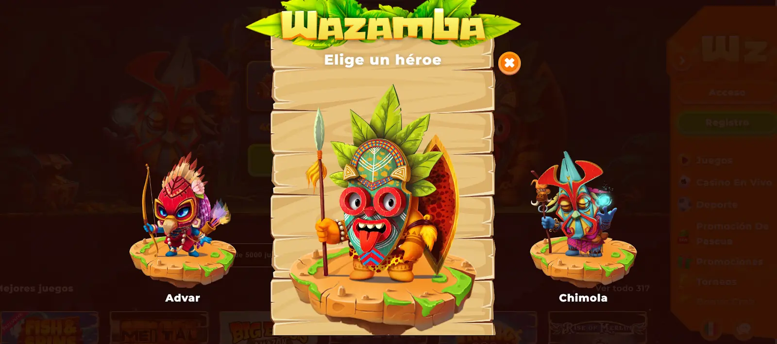 Elige tu bono de bienvenida héroes wazamba