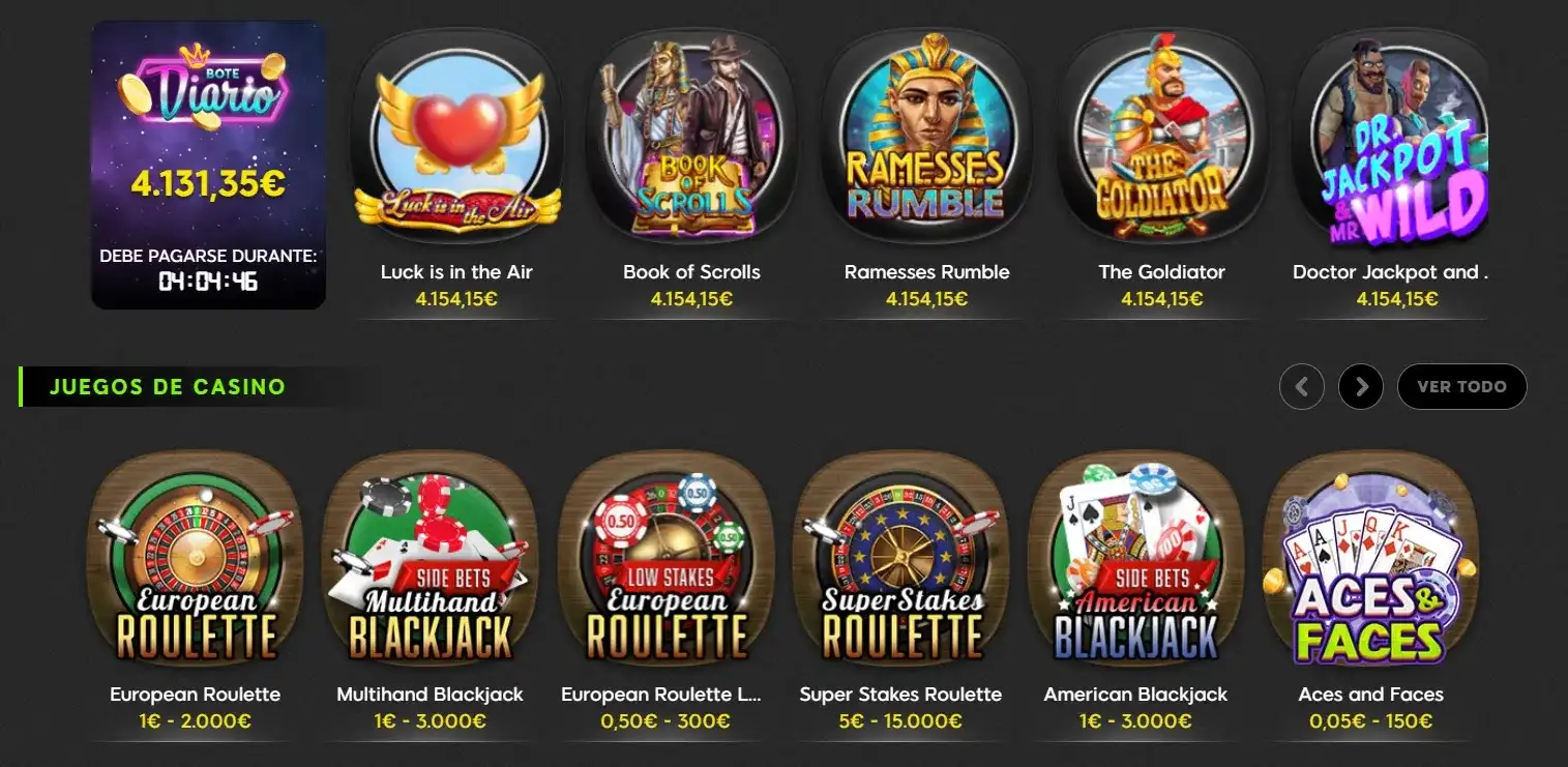 Selección de juegos disponibles. Juegos tragamonedas